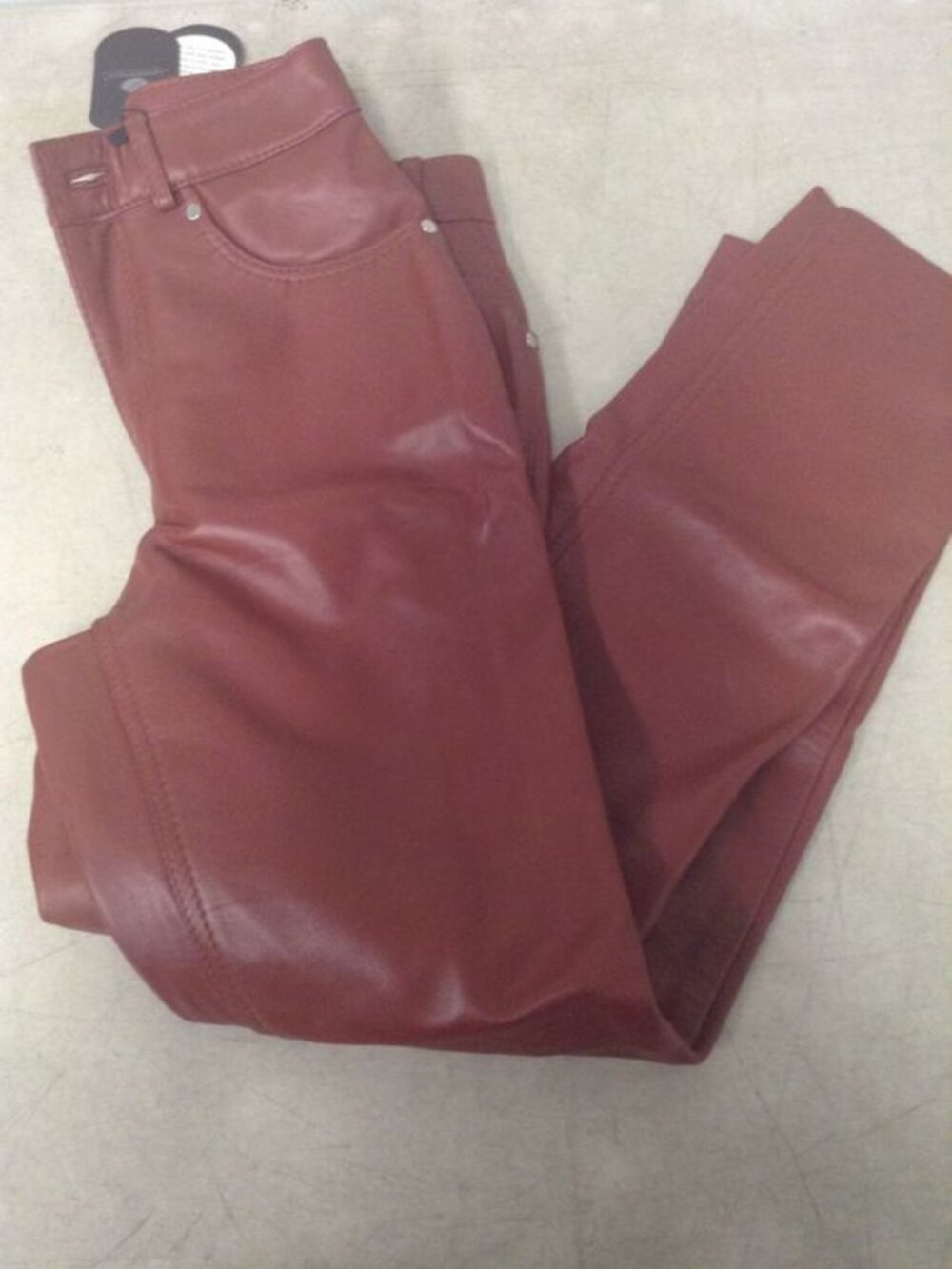 Laverapelle Women's Straight Cut Leather Pants, Size 26, Maroon
